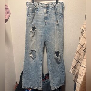 Anthropologie Pilcro Light Blue Distressed Wide Leg Baggy Jeans